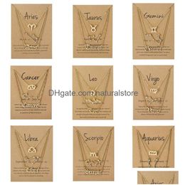 Pendant Necklaces 3Pcs/Set 12 Zodiac Sign Necklace For Women Constellation Pendant Chain Choker Birthday Jewellery With Cardboard Card D Dhfnh