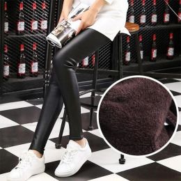Capris Autumn Winter Black Slim Plus Velvet Pu Pencil Pants Women Casual Fashion Allmatch Leggings Hipster Streetwear Trend Trousers