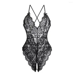 Women's Shapers Sexy Blue Lingerie Women Lace Hollow Bodysuit Erotic Pajamas Teddy Babydoll Dress Deep V Open Bra Porn Underwear Set