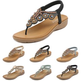 2024 Bohemian Sandals Women Slippers Wedge Gladiator Sandal Womens Elastic Beach Shoes String Bead Color40 GAI