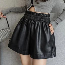 Women's Shorts Plus Size Loose Black Leather 2024 Spring Summer Elastic High Waist Wide-Leg Pants Short Female