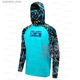 Men's Casual Shirts PELAGIC Fishing Clothing Hoodie Men Sunscreen UPF 50+ Quick Dry Camisa De Pesca Long Sleeve Face Cover Fishing Shirt Breathable L240306