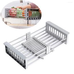 Kitchen Storage Stainless Steel Adjustable Dish Drainer Arms Holder Sink Organiser Rack