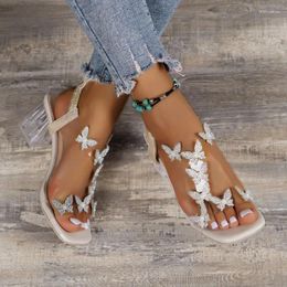 Sandalen transparente Quadratabsatz für Frau Flash Drill Sommer High Heels Mode Frauenschuhe Low Sandalien Größe 43