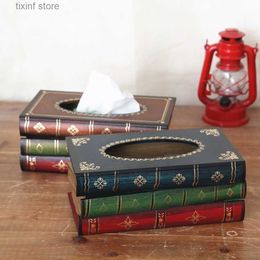 Tissue Boxes Napkins Wooden imitation book paper extraction box European hand-painted book shaped tissue box art restaurant home furnishings T240306