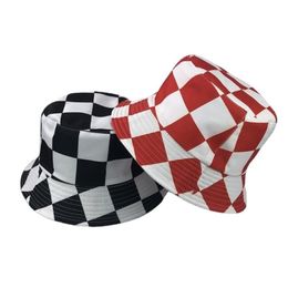 Wide Brim Hats Men's Women's Black Red Blue Plaid Checkered Bucket Hat Hip Hop Sunscreen Breathable Basin Trend Harajuku203w