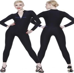 Black Lycra Spandex Catsuit Costume Front Zipper Unisex Sexy Bodysuit Yoga Costumes Outfit No Head Hand Foot Halloween Party Fancy2978519