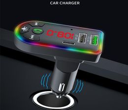 F7 Car Bluetooth 5.0 FM Transmitter 3.1A USB Fast Charger Wireless Handsfree o Receiver Kit Disc TF Card MP3 Player with PD Charger8527008