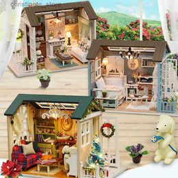 Architecture/DIY House DIY Miniature Doll House Building Assembly House Toy Bedroom Decorations With Furniture Wooden Craft Toy Birthday Gift Dollhouse