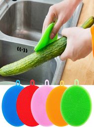 Silicone Dish Bowl Cleaning Brushes Multifunction 5 colors Scouring Pad Pot Pan Wash Brushes Cleaner Kitchen Dish Washing Tool DBC9265275