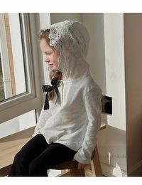 Girls lace hollow embroidery hooded T-shirt kids elastic waist flare pants 2024 spring children cotton princess tops Z6976