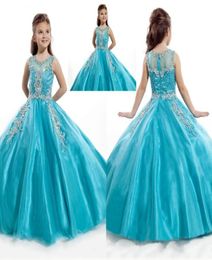 2020 New Little Girls Pageant Dresses Princess Tulle Sheer Jewel Crystal Beading White Coral Kids Flower Girls Dress Birthday Gown4553659