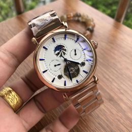 Luxury mens wristwatches business watches men flywheel Moon phase Sub-Dials Work Mechanical automatic waterproof male watch For ma339S