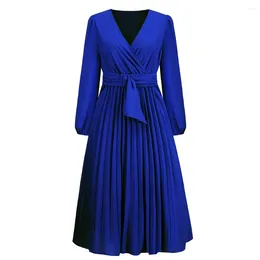 Vestidos casuais y2k roupas de moda feminina manga longa vestido de escritório 2024 roupas de outono em vasia em cor sólida feminina