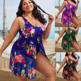 Swimwear 2022 New Large Size 8XL Women modest Swim Dresses Flower Printing PlusSize Swimsuit Padded One Piece Swimwear Bathing Suits