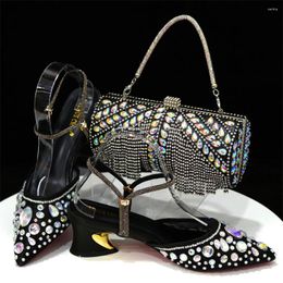 Dress Shoes For Women High Heels 2024 Pointed Luxury Designer Colorful Stones Evening Party Matching And Bags Sets