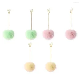 Dangle Earrings 3 Pairs Pompom Autumn Winter Fur Ball Women's Pink Puff Copper Imitation Hair