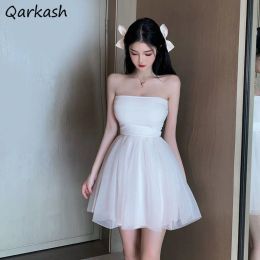 Dress Dress Women Mini Ball Gown Solid Colour Elegant Elasticity Female Party Allmatch Princess Strapless Girls Mesh Sexy Sundress Ins