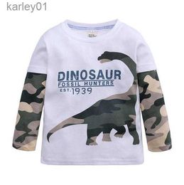 T-shirts Baby Boys T kids Sweater boy Long Sleeve T-shirt Tops clothes cotton pullover Dinosaur Camouflage Autumn Children 240306