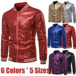 Men Male Sequined Stylish Slim Long Sleeve Baseball Jacket Coat Zipper Coat Wedding Party Jacket Tuxedo Suit Coat Night Clubwear 230226