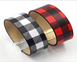 Buffalo Plaid PU Leather Bracelet Women039s Black Red Chequered Wrist Band Christmas Girls Retro Leather Plaid Wristlet Wide Ba5331414