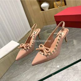 Pointed Rock Valentnio Shoes Evening Vbuckle 2024 Stud Sandals Bow Slingback Lady Pump New Willow Nail Bow Women's High Heel Thin Lace Up Shoes PWCS 3K3YT5D7