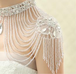Fashion Ladies Women Wedding Shoulder Necklace With Tassel Crystal Rhinestone High Neckline Women Wedding Dress Accessories2165083