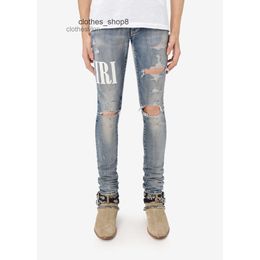Jean Designer Amirs Jeans 2024 Amirsy Version Style Leather Stitching Embroidery Letter Cutting Washing Water Hole Breaking Fashio GM3Y