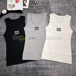 Solid Color T Shirt Women Letters Embroidered Vest U Neck T Shirts Spring Summer Sleeveless Vests