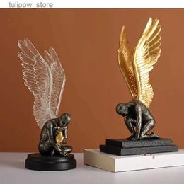 Decorative Objects Figurines Creative resin figure statue angel Golden wings Golden bird Simulation sculpture Handicraft Home decoration accessoriesL240306