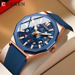 CURREN Fashion Creative Design Watches Men Quartz Silicone Strap Date Wristwatches for Male Clock with Luminous Hands 240227