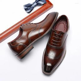 Dress Shoes Men Genuine Leather British Vintage Carving Wingtips Brogues Slip On Flats Italian For Luxury