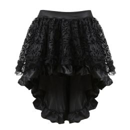skirt Gothic Steampunk Lace Skirt Asymmetrical Floral Lace High Low Ruffles Skirts For Women Matching Corset Victorian Burlesque Skirt