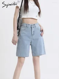 Frauen Jeans Syiwidii Hohe Taille Shorts Sommer 2024 Breites Bein Staright Blau Denim Hosen Casual Y2k Koreanische Mode Kleidung