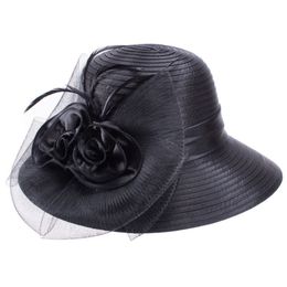 Wide Brim Summer Hats for Women Feathers Netting Fascinator Sun Hats Bridal Mother's Hats Wedding Derby Church Beach Cap 22032133