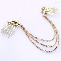 Hair Clips 2024 Ladies Fashion Jewelry Golden Alloy Leaf Chain Tassel Headband Comb Insert