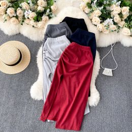 Skirts Summer Slim Chic Sexy Skirts Women's Wrinkled Pencil Skirts Girls Midi Solid Soft Split Skirt Bottom For Female