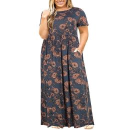 Dresses Big Size Dress Women 2021 New Summer Large Size Short Sleeve Print Long Dress Plus Size Fat MM Women Clothing Maxi Dress Fashion