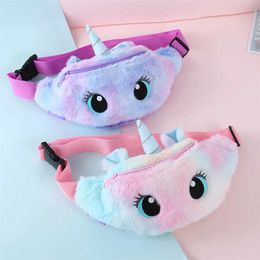 Cute Unicorn Children's Fanny Pack Girls Waist Bag Plush Toys Belt Gradient Colour Chest-Bag Cartoon Coin Purse Travel Chest Bags wholesale