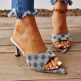 Slippers Pointed embroidered high heels slippers for women in large sizes fish mouth exposed toe slim fashion shoesH240306