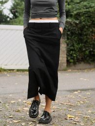 Skirt Solid Colour Pockets Pencil Skirt Woman High Waisted Skirts Street Style Fashion Casual Cosy Slim 2023 Autumn New Faldas