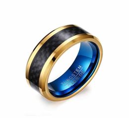 Wedding Rings 8 Mm Tungsten Steel Carbon Fibre Engagement Men Ring Gold Blue Plated Europe America Beautiful Decorate Accessory Ch6800222