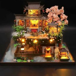 Architecture/DIY House DIY Wooden Miniature Building Kit Doll Houses with Furniture Chinese Ancient Casa Dollhouse Handmade Toys for Girls Xmas Gifts