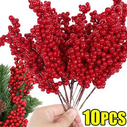 Decorative Flowers 10/1Pcs Christmas Artificial Red Berry Branches DIY Berries For Xmas Tree Wreath Gift Year Table Decoration Ornaments