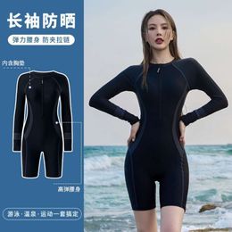 Women's Swimsuit 2024 New One-piece Long Sleeved Conservative Large Size Super Sexy Surfing, Hot Spring Soaking, Slimming and Flesh Covering Swimsuit