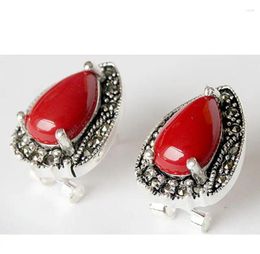 Dangle Earrings Jewellery VINTAGE 925 STERLING SILVER RED CORAL MARCASITE 15X19MM