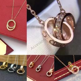 designer Jewellery necklaceDesigner Jewellery Party Sterling Silver Double Rings Diamond Pendant Rose Gold Necklaces for Unisex Fancy Dress Long Chain Jewellery Gift