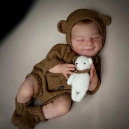 NPK 49CM Full Body Reborn Doll Sleeping April Smile Baby Hand Made High Quality Doll Real Soft Touch Cuddly Baby Collectible Art 240306