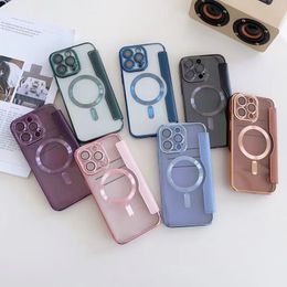 Magnetic Wireless Charging PU Leather Wallet Cases For Iphone 15 Plus 14 13 Pro MAX 12 11 Magnet Clear Soft TPU Cover Flip Book Car Holder Business Fashion Pouch