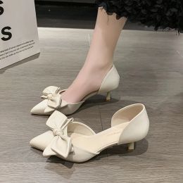 Dresses Women Pumps Summer PU Bow Pointed Toe Heels Womem Office Dress Shoes Party Pumps Thin High Heels 5CM Elegant Tacones Mujer